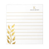 Monogram Naam Golden Leaves Gold Lined Notitieblok (Voorkant)