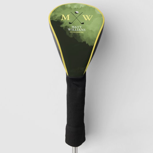 Monogram (naam golfer & initialen) geel groen golfheadcover (Voorkant)