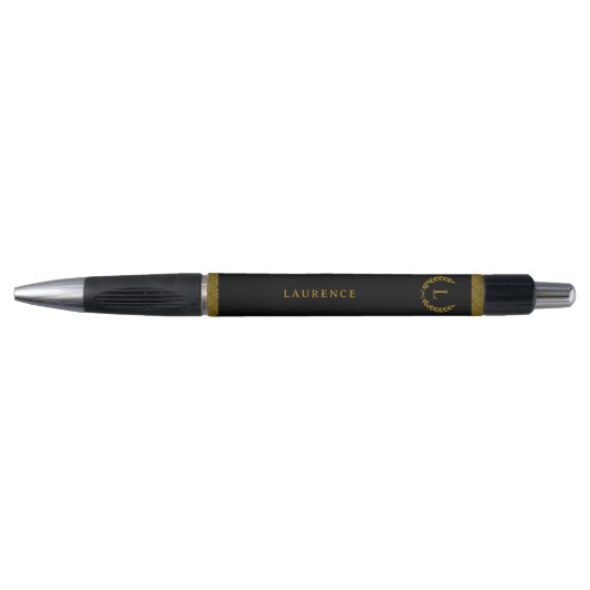 Monogram Naam Goud Laurier Zwarte Pen (Voorkant)