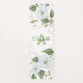 Monogram Naam Goud Wit Waterverf Bloemenschrift Yogamat (Voorkant)