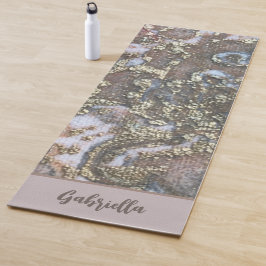 Monogram naam goudblush roze tan bloemig abstract yogamat