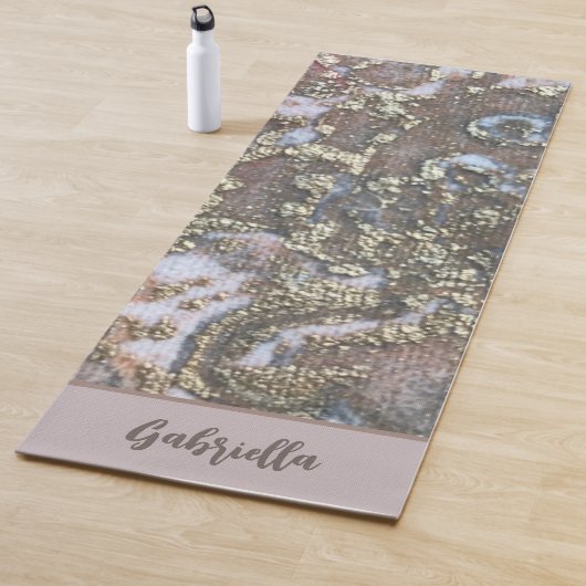 Monogram naam goudblush roze tan bloemig abstract yogamat (In situ)