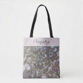 Monogram naam goudblush witte bloemenkalligrafie tote bag (Voorkant)