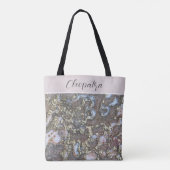Monogram naam goudblush witte bloemenkalligrafie tote bag (Achterkant)