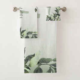 Monogram Naam Greenery Floral Eucalyptus Leaves Bad Handdoek