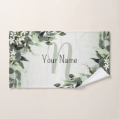 Monogram Naam Greenery Floral Eucalyptus Leaves Bad Handdoek (Handdoek)