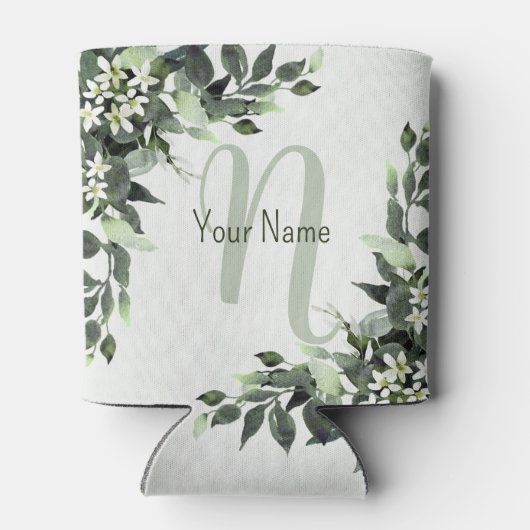 Monogram Naam Greenery Floral Eucalyptus Leaves Blikjeskoeler (Achterkant)