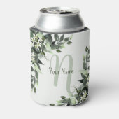 Monogram Naam Greenery Floral Eucalyptus Leaves Blikjeskoeler (Blikje Achterkant)