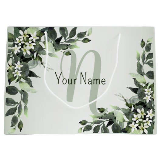Monogram Naam Greenery Floral Eucalyptus Leaves Groot Cadeauzakje (Voorkant)