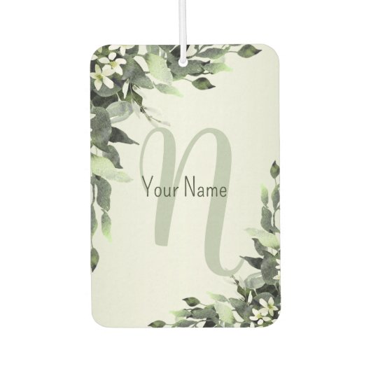 Monogram Naam Greenery Floral Eucalyptus Leaves Luchtverfrisser (Voorkant)