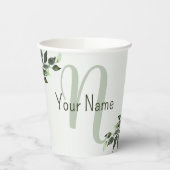 Monogram Naam Greenery Floral Eucalyptus Leaves Papieren Bekers (Links)