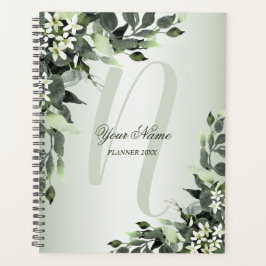 Monogram Naam Greenery Floral Eucalyptus Leaves Planner