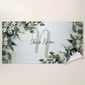 Monogram Naam Greenery Floral Eucalyptus Leaves Strandlaken (Voorkant)