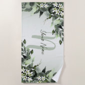 Monogram Naam Greenery Floral Eucalyptus Leaves Strandlaken (Voorkant)