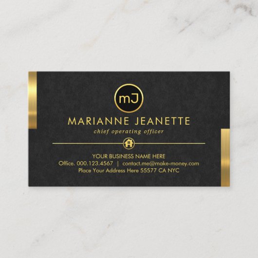 Monogram Naam Grijs Grunge Gouden Tabs Visitekaartje (Voorkant)