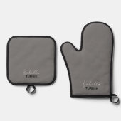 Monogram Naam Grijs Ovenwant & Pannenlap Set (Voorkant)