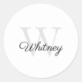 Monogram naam grijs zwart ronde sticker