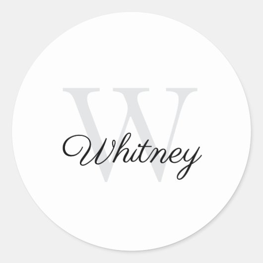 Monogram naam grijs zwart ronde sticker (Voorkant)