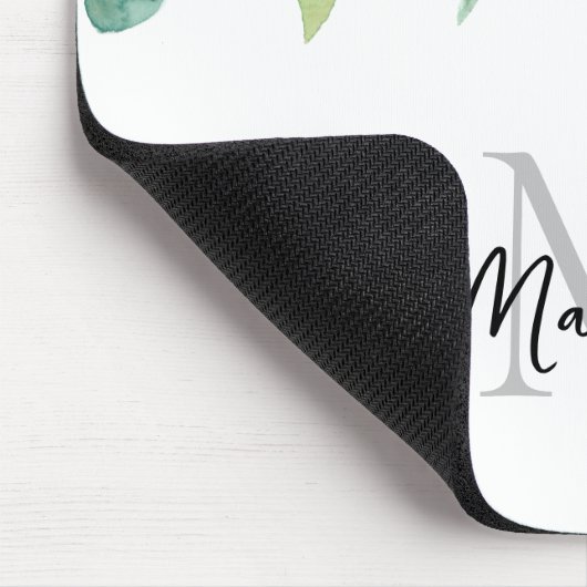 Monogram naam groen blad muismat (Hoek)