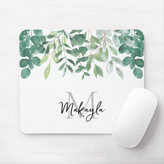 Monogram naam groen blad muismat (Met muis)