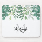 Monogram naam groen blad muismat (Voorkant)