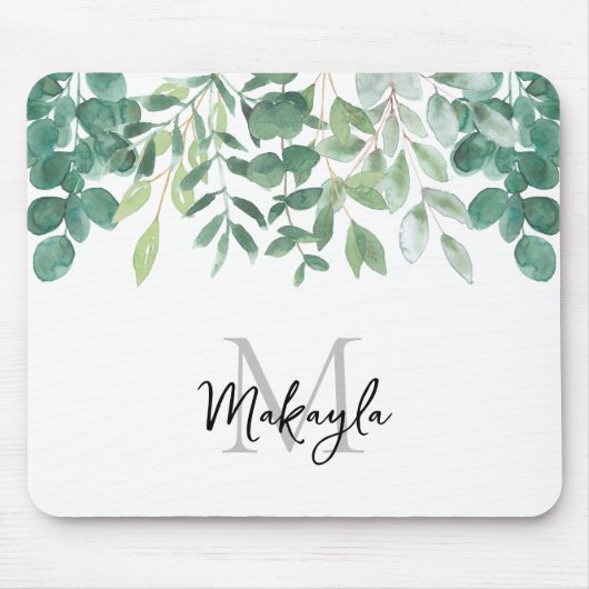 Monogram naam groen blad muismat (Voorkant)