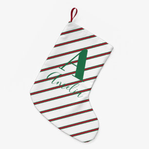 Monogram Naam Groen en Rood Kleine Kerstsok