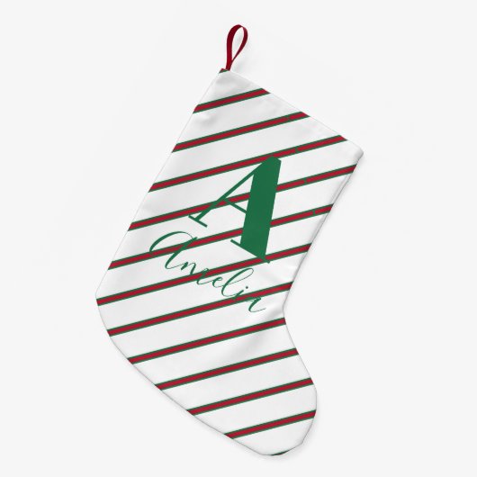 Monogram Naam Groen en Rood Kleine Kerstsok (Voorkant (Hangend))