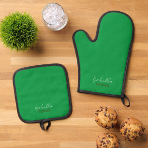 Monogram naam Groen Ovenwant & Pannenlap Set