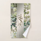 Monogram naam Groene bladeren Golden Bronze Elegan Bad Handdoek (Handdoek)