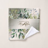 Monogram naam Groene bladeren Golden Bronze Elegan Bad Handdoek (Wasdoekje)