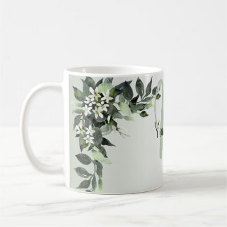 Monogram Naam Groene Bloemmotief Eucalyptus Blader Koffiemok