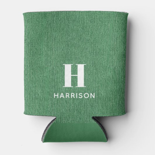 Monogram Naam Groene Denim Print 12oz Blikjeskoeler (Voorkant)