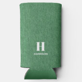 Monogram Naam Groene Denim Print 12oz Seltzer Blikjeskoeler (Achterkant)