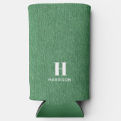 Monogram Naam Groene Denim Print 12oz Seltzer Blikjeskoeler (Voorkant)