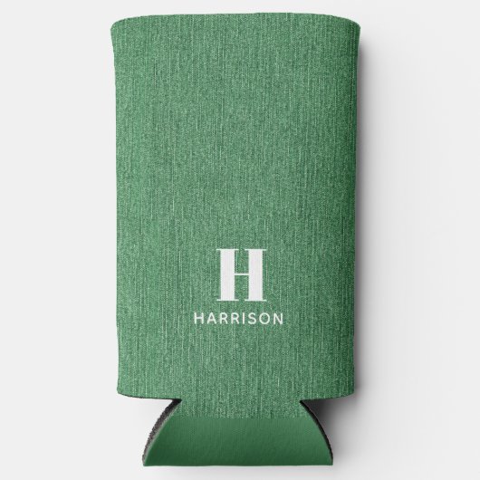 Monogram Naam Groene Denim Print 12oz Seltzer Blikjeskoeler (Voorkant)