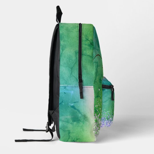 Monogram Naam Groene Metallic Glitter Bedrukte Rugzak (Links)