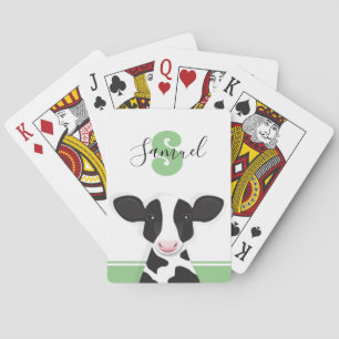 Monogram naam Groene zwarte witte koe Pokerkaarten
