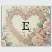 Monogram naam harten florale waterverf cadeaupapier (Vlak)