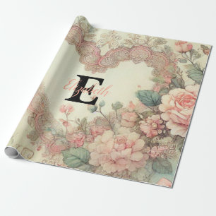 Monogram naam harten florale waterverf cadeaupapier