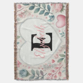 Monogram naam harten florale waterverf deken (Voorkant Verticaal)