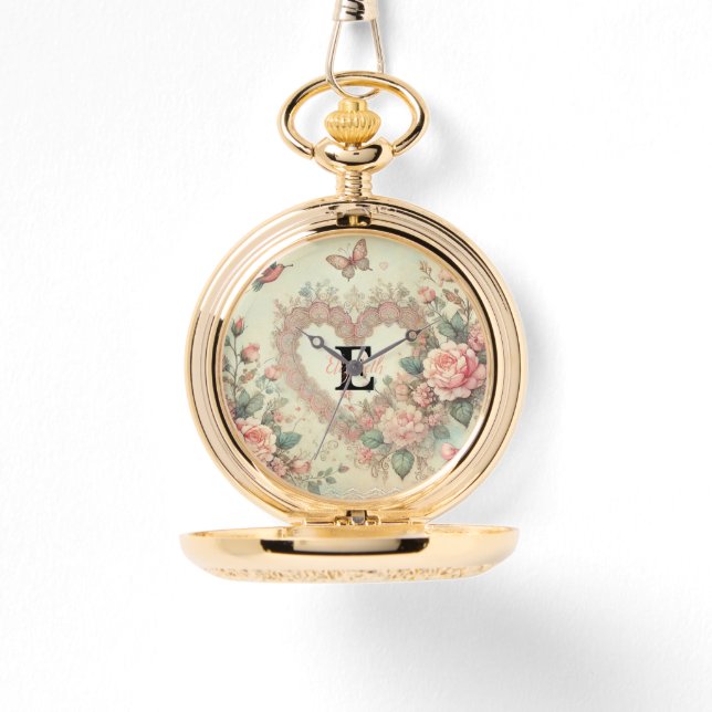 Monogram naam  harten florale waterverf horloge (Voorkant)