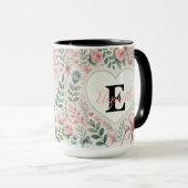 Monogram naam  harten florale waterverf mok (Voorkant rechts)