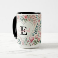 Monogram naam harten florale waterverf