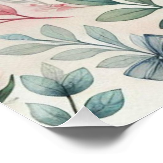 Monogram naam  harten florale waterverf perfect poster (Hoek)