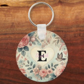 Monogram naam harten florale waterverf sleutelhanger (Voorkant)