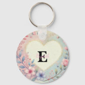 Monogram naam  harten florale waterverf sleutelhanger (Voorkant)