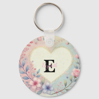 Monogram naam  harten florale waterverf sleutelhanger