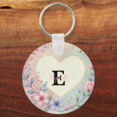 Monogram naam  harten florale waterverf sleutelhanger (Achterkant)