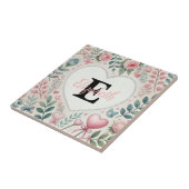 Monogram naam harten florale waterverf tegeltje (Zijkant)